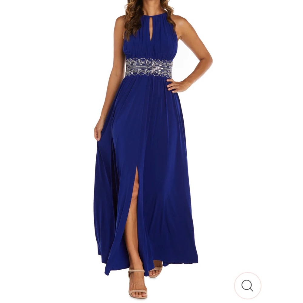 R&M Richards Sleeveless Long Gown With Beaded Waist